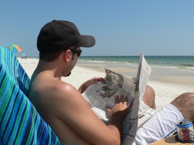 That's me reading my own story in the sports section on the Alabama Gulf Coast 2006.